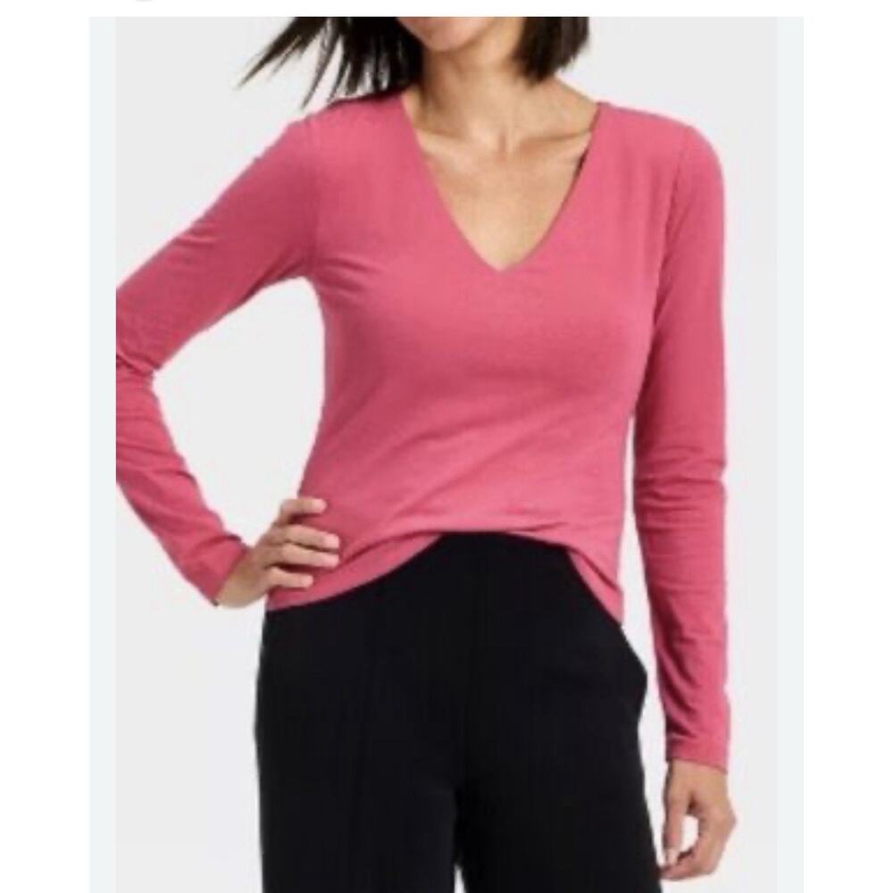 Women’s Sculpt Long Sleeve V-Neck Soft ,A New Day Pink Medium New W Tags